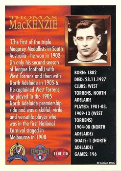 1996 Select AFL Hall of Fame #11 Thomas MacKenzie Back